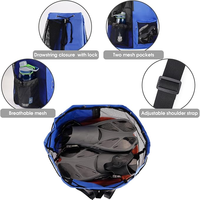 WANDF Swim Bag Mesh Drawstring Backpack with Wet Pocket for Swimming, Gym, and Workout Gear