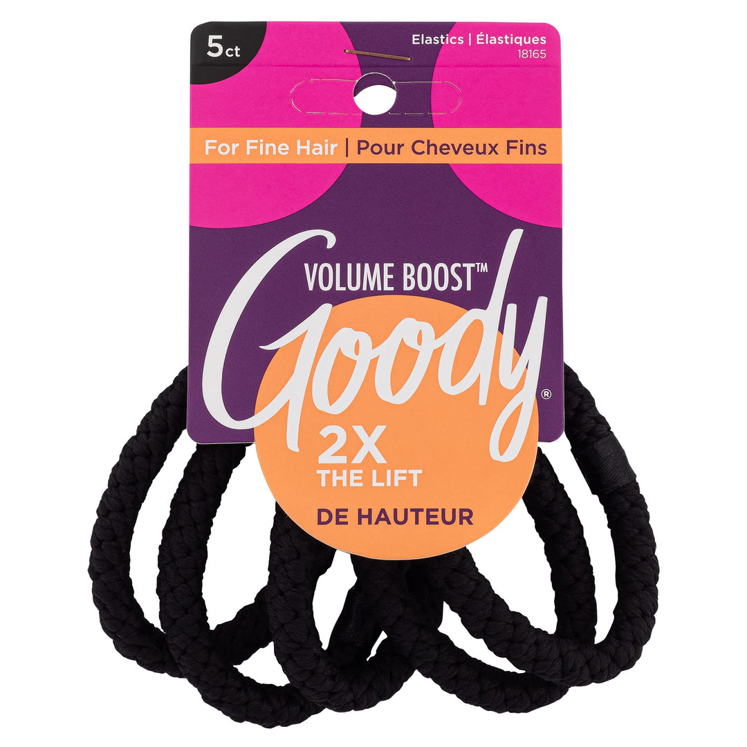 Goody Volume Boost Ponytailers Elastics Hair Tie For Fine Hair - 5 Count, Black - Ouchless Pain-Free Hair Accessories For Women,