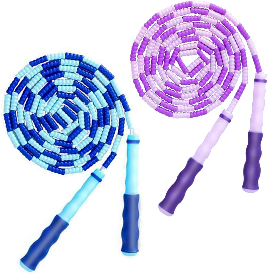 TYSISKNO 2 Pack Jump Rope for Kids Girls and Boys, Soft Beaded Jump Ropes, Adjustable Skipping Rope, Workout and Weight Loss,9.2Ft(Blue&Purple)
