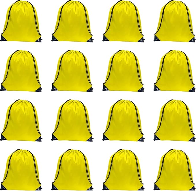 GoodtoU Drawstring Bags, Drawstring Backpack Bulk Nylon Backpack Draw String Back Bag Cinch Sack Drawstring Gym Bag String Backpack for Sport, Traveling, Team (Yellow, 16Pcs)