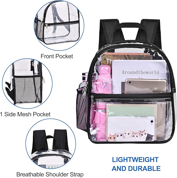 USPECLARE Clear Backpack for Stadium Approved 12×6×12, Water proof Clear Bag for Stadium Events and Concert Work Sport Event