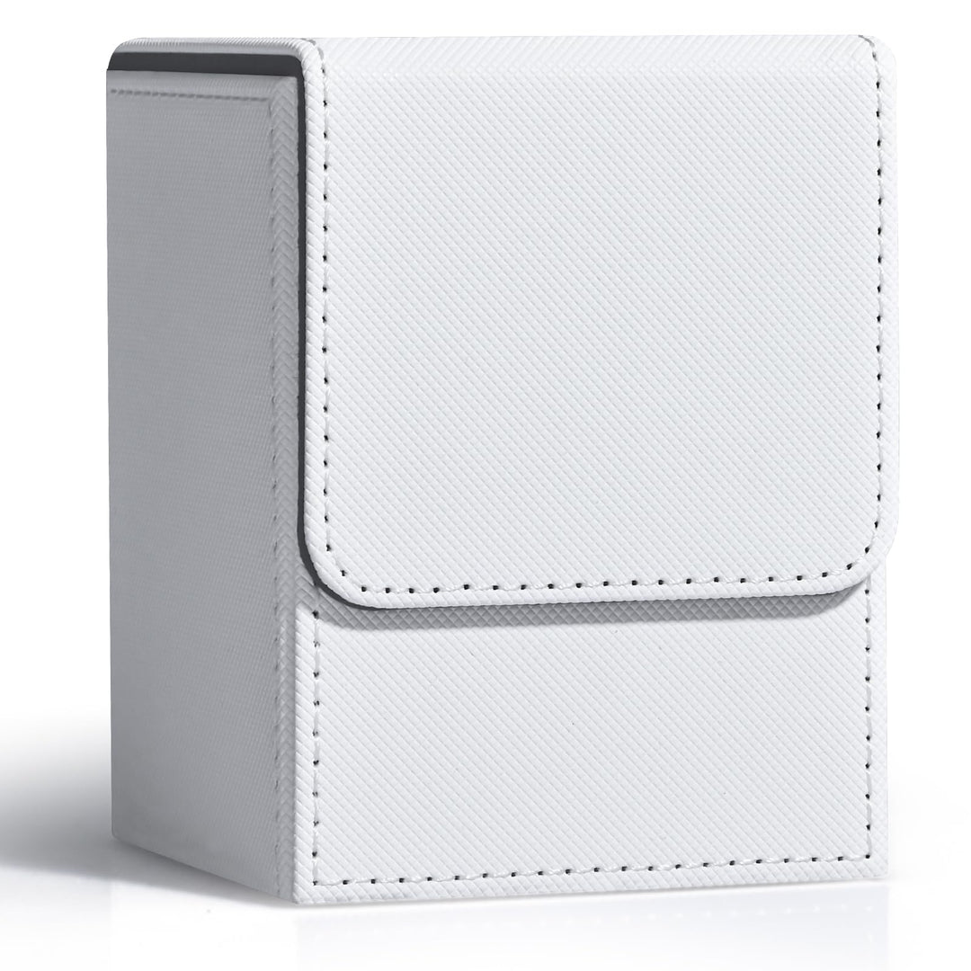 ZLCA Card Deck Box for Trading Cards, MTG YuGiOh Deck Case Holds 100+ Single Sleeved Cards, PU Leather Magnetic Card Storage Box Fits for TCG CCG Magic Game Cards (White)
