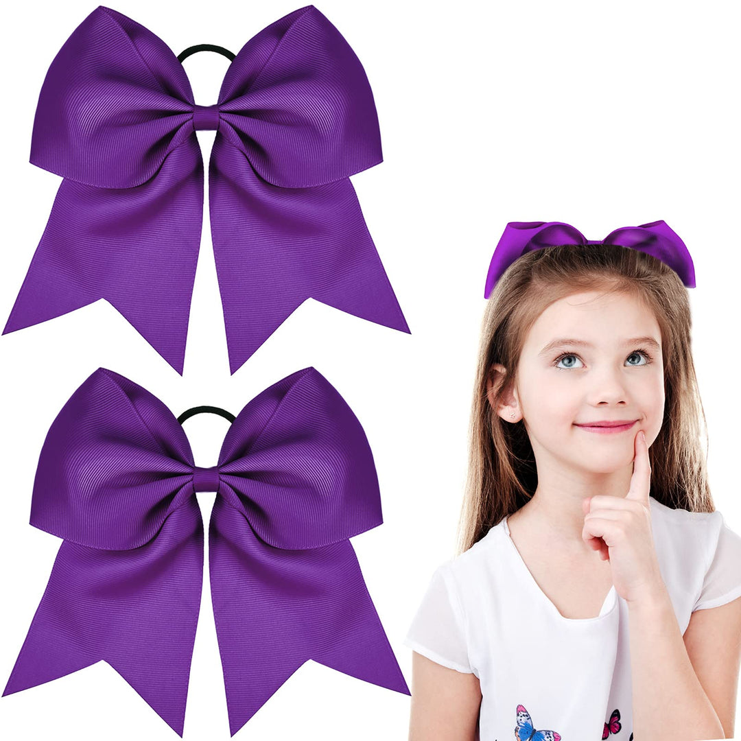 2 Packs Jumbo Cheerleading Bow 8 Inch Cheer Hair Bows Large Cheerleading Hair Bows with Ponytail Holder for Teen Girls Softball