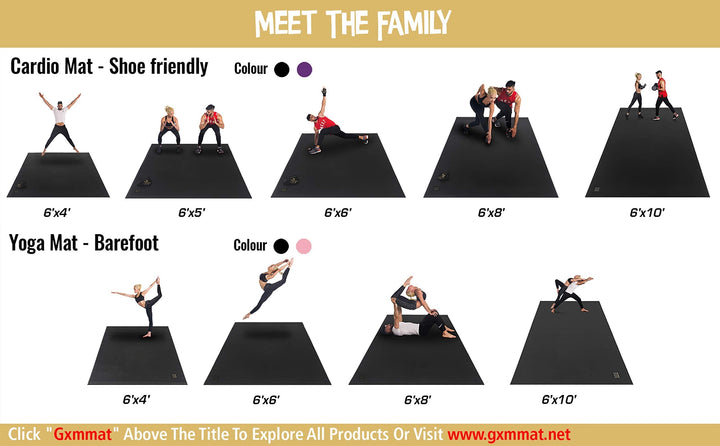 GXMMAT Large Exercise Mat 6'x4'/6'x5'/6'x6'(7mm), Thick Workout Mats for Home Gym Flooring, Extra Wide Non-Slip Durable Cardio Mat, Shoe Friendly, Perfect for Plyo, MMA, Jump Rope, Weights, Fitness