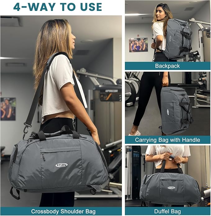 G4Free 40L 3-Way Duffle Bag Backpack Gym Bag for Men Women Sports Duffel Bag with Shoe Compartment Travel Backpack Luggage