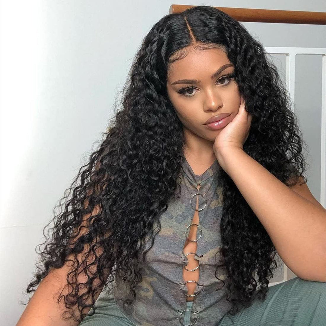 Deep Wave Human Hair Bundles 10A Grade Brazilian Hair Deep Wave 3 Bundles Double Weft Weave Natural Color Curly Bundles 12 14 16
