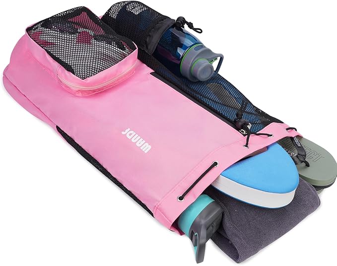 WANDF Swim Bag Mesh Drawstring Backpack with Wet Pocket for Swimming, Gym, and Workout Gear