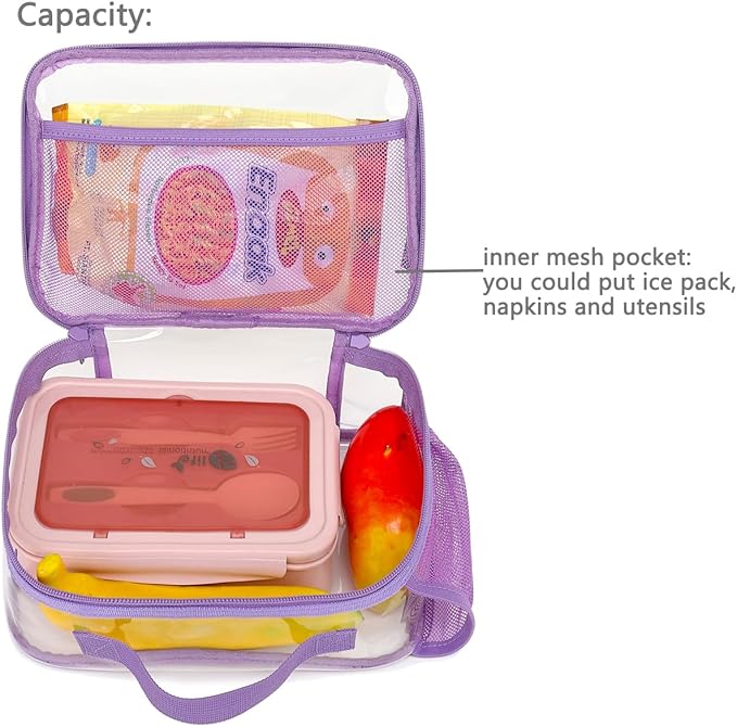 FlowFly Kids Lunch box Insulated Soft Bag Mini Cooler Back to School Thermal Meal Tote Kit for Girls, Boys,ClearPurple