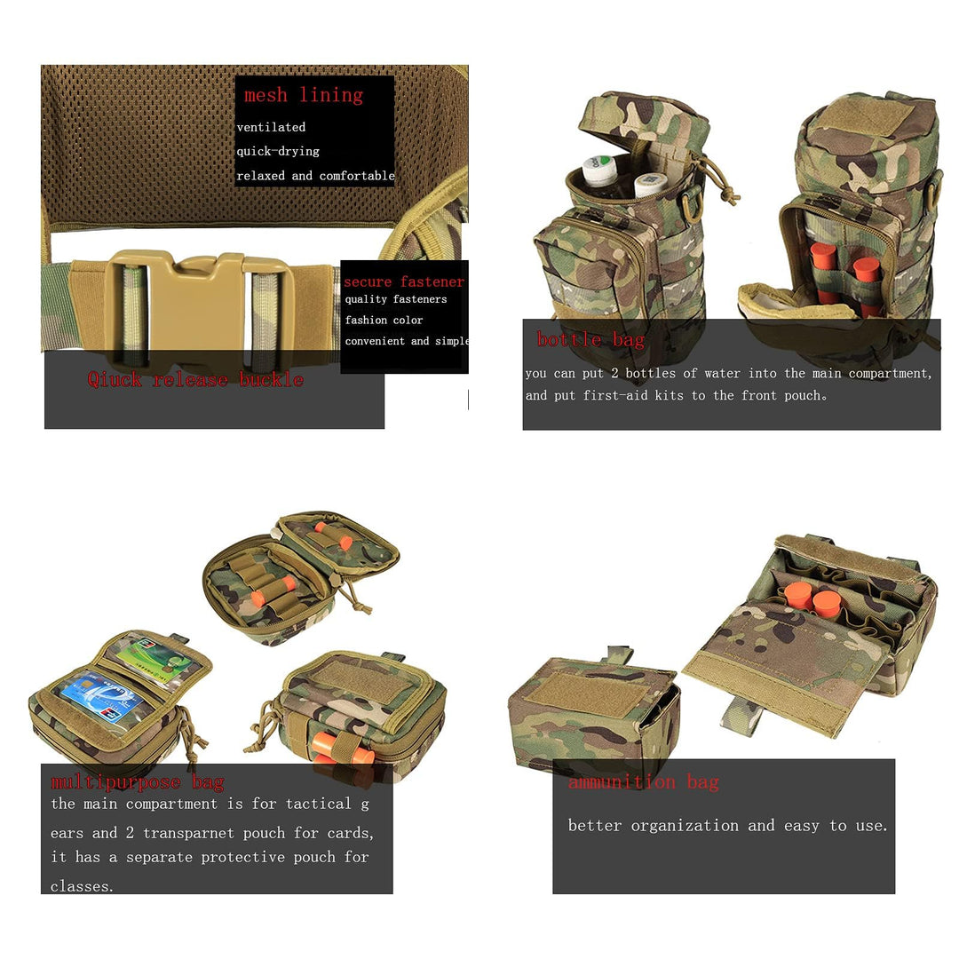 BOMTURN Tactical Battle Belt Military Molle War Duty Belt Law Enforcement for Police Army 7 in 1 Set