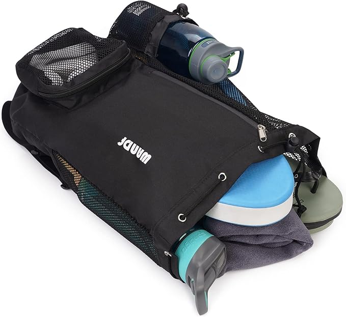 WANDF Swim Bag Mesh Drawstring Backpack with Wet Pocket for Swimming, Gym, and Workout Gear