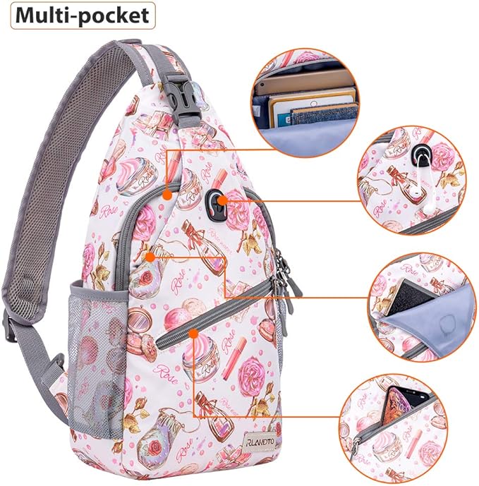 ZOMAKE Sling Bag for Women Men, Small Crossbody Sling Backpack, Mini Water Resistant Shoulder Daypack for Travel, Anti Thief Chest Bag for Hiking, Sports(Cosmetic White)