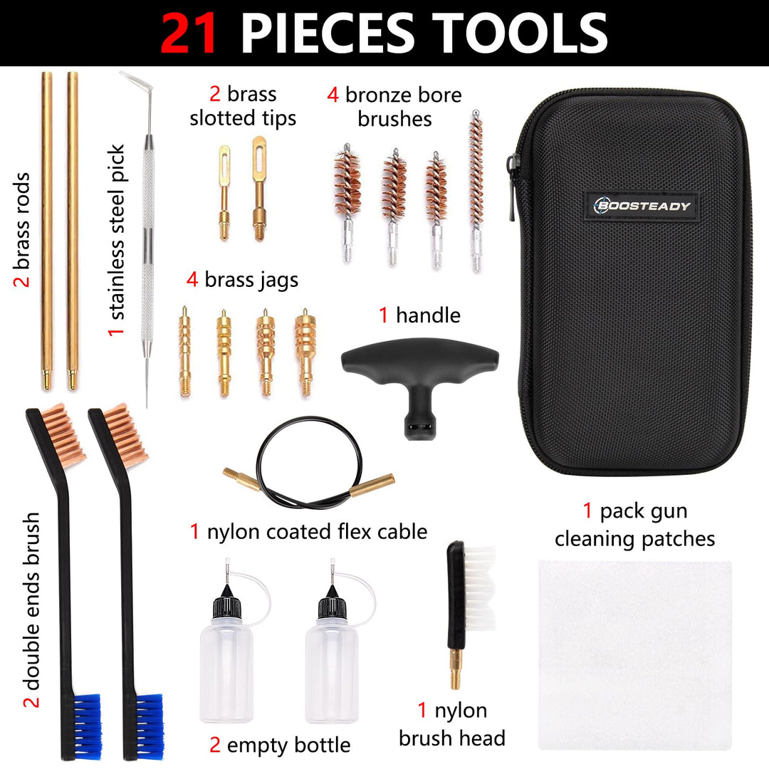 BOOSTEADY Universal Handgun Cleaning kit .22,.357,.38,9mm,.45 Caliber Pistol Cleaning Kit Bronze Brush and Brass Jag Adapter