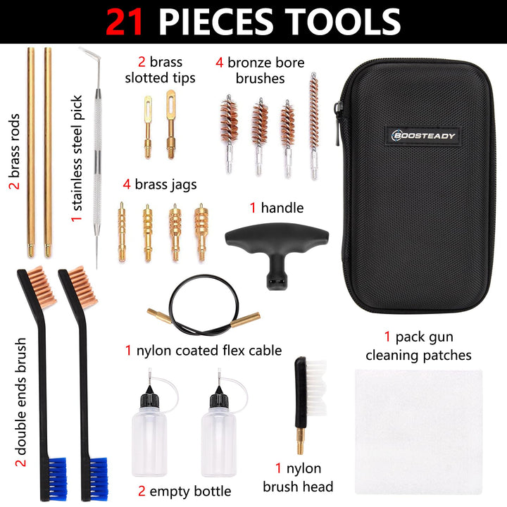 BOOSTEADY Universal Handgun Cleaning kit .22,.357,.38,9mm,.45 Caliber Pistol Cleaning Kit Bronze Brush and Brass Jag Adapter
