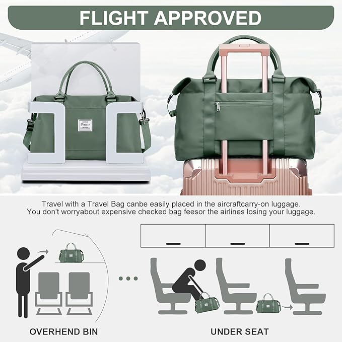 Womens travel bags, weekender carry on for women, sports Gym workout duffel bag, overnight shoulder Bag fit 15.6 inch Laptop (Large, Olive Green)