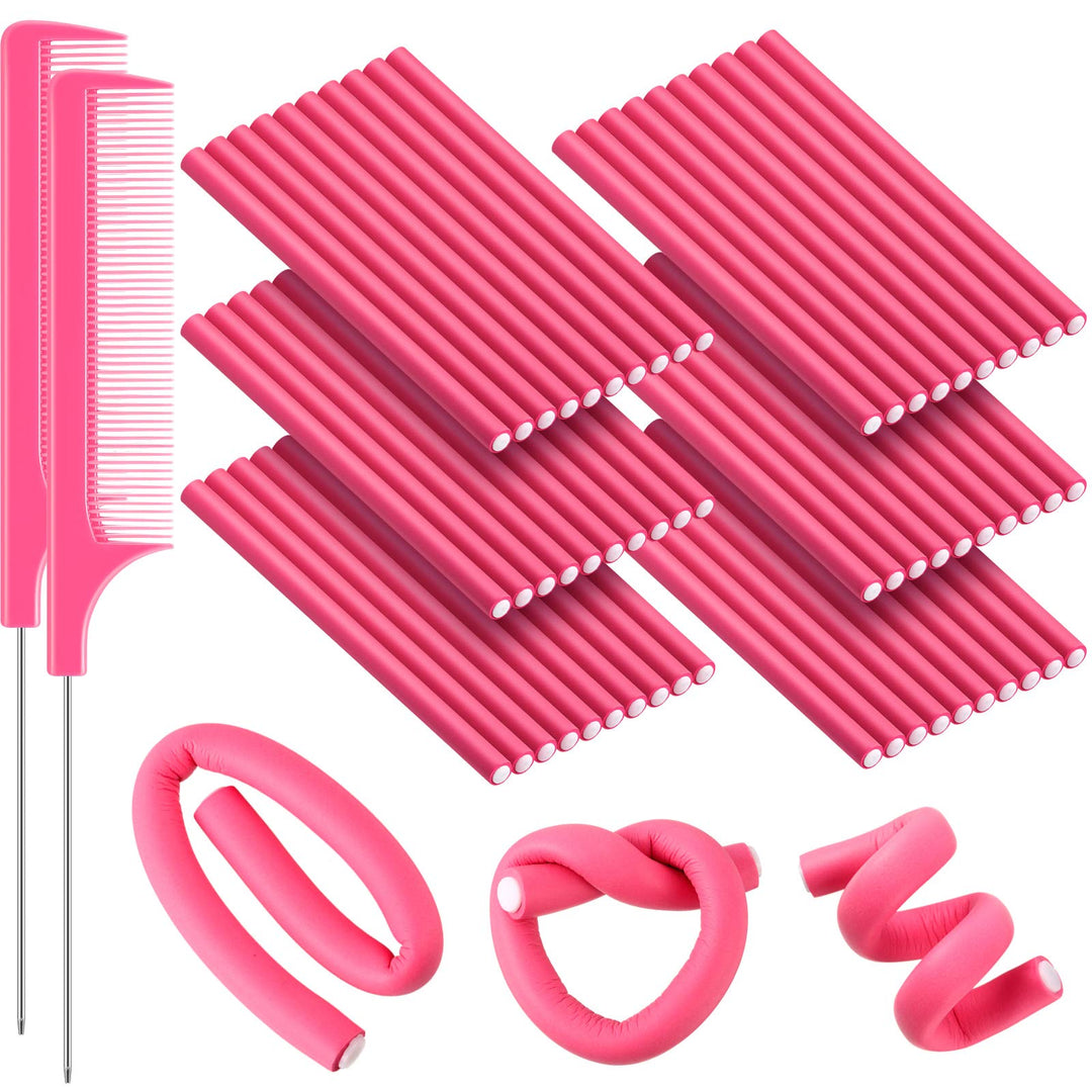 60 Flexi Rods Hair Curlers Set For Women & Girls - Flexible No Heat Rollers For Long And Short Hair, Twist Curls (Pink, 0.3 X 7