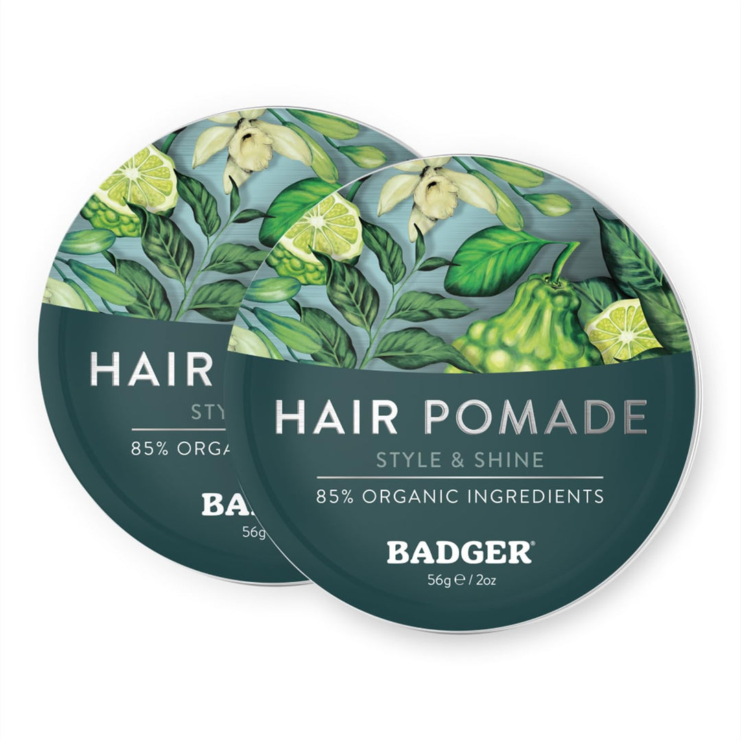 Badger Hair Pomade For Men, Organic, Easy To Use, Subtle Masculine Scent, Medium Hold Hair Pomade With Medium Shine Finish, Nour