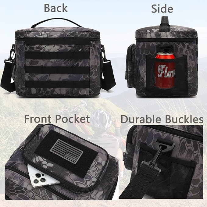 FlowFly Lunch Bag, Insulated Cooler, Thermal Lunch Box Tote with MOLLE/PALS Webbing, Adjustable Padded Shoulder Strap, for Tactical Men Women Adults and Boys Girls Kids (Typhon, Large)