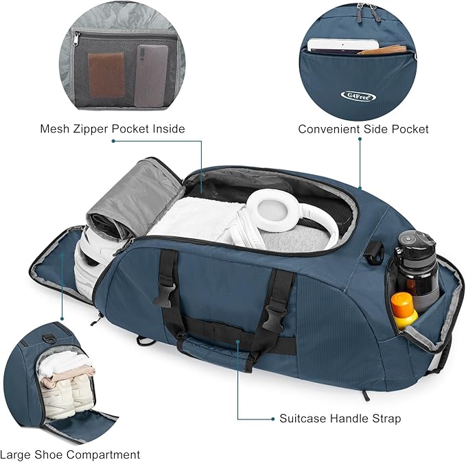 G4Free 40L 3-Way Duffle Bag Backpack Gym Bag for Men Women Sports Duffel Bag with Shoe Compartment Travel Backpack Luggage