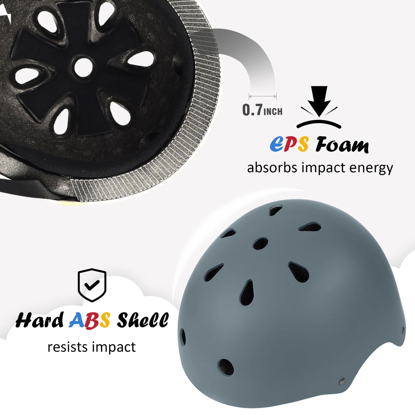 Kids Bike Helmet, Adjustable and Multi-Sport, from Toddler to Youth, 3 Sizes (Gray)