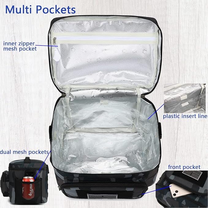 FlowFly Lunch Bag, Insulated Cooler, Thermal Lunch Box Tote with MOLLE/PALS Webbing, Adjustable Padded Shoulder Strap, for Tactical Men Women Adults and Boys Girls Kids (Black#Camo, Large)