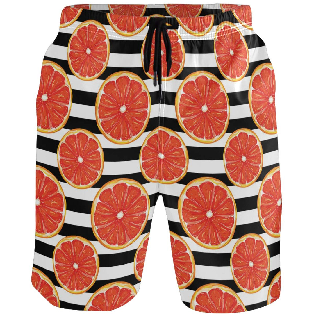 visesunny Grapefruit Slice Stripe Men's Beach Short Swim Trunks Sports Running Bathing Suits with Mesh Lining