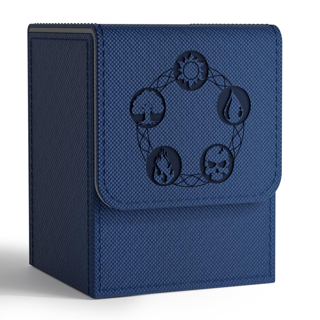 ZLCA Card Deck Box for Trading Cards with 2 Dividers, Card Storage Box Fits 100+ Single Sleeved Cards, PU Leather Strong Magnet Card Deck Case Holder for Magic Commander TCG CCG (Navy)