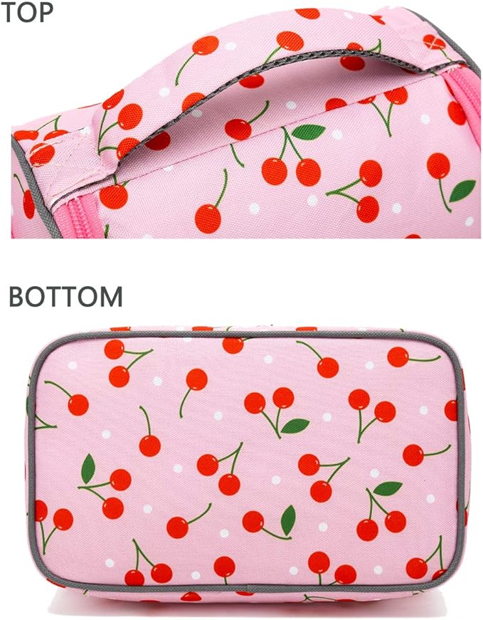 FlowFly Kids Double Decker Cooler Insulated Lunch Bag Large Tote for Boys, Girls, Men, Women, With Adjustable Strap, Cherry