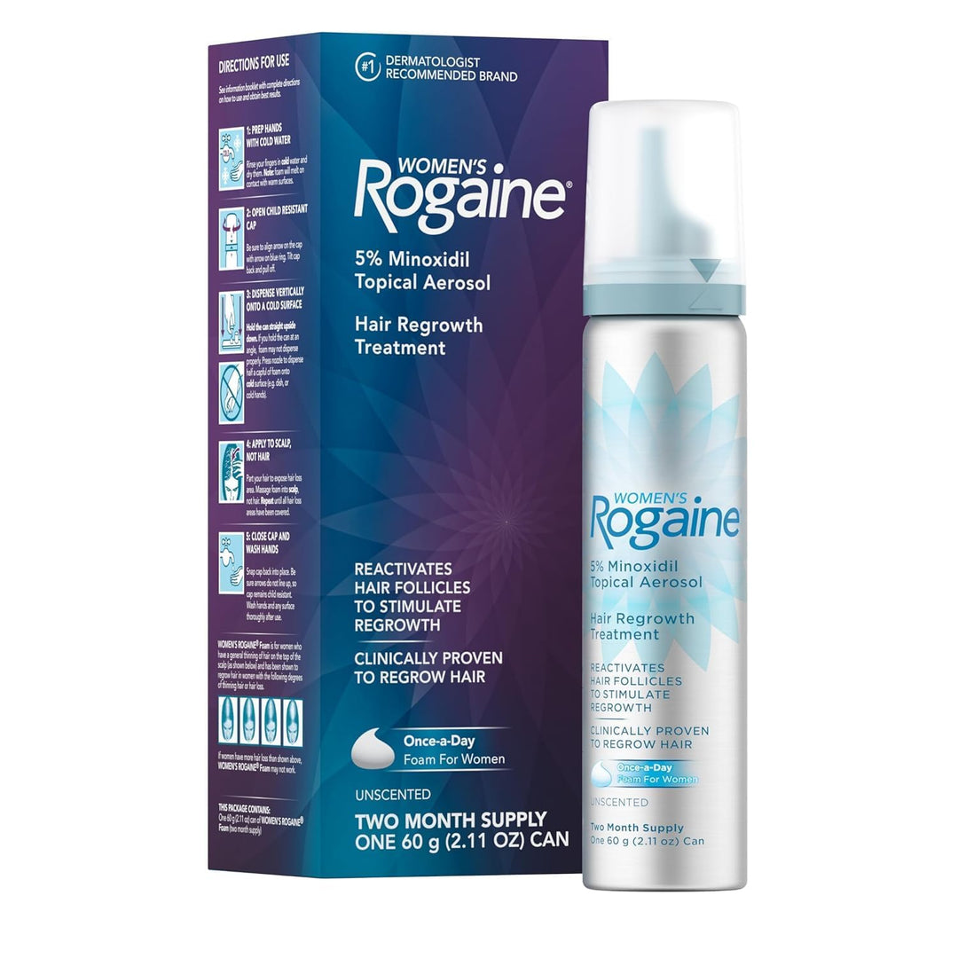 Rogaine 5% Minoxidil Foam, Topical Once-A-Day Hair Loss Treatment for Women to Regrow Fuller, Thicker Hair, Unscented, 2-Month S