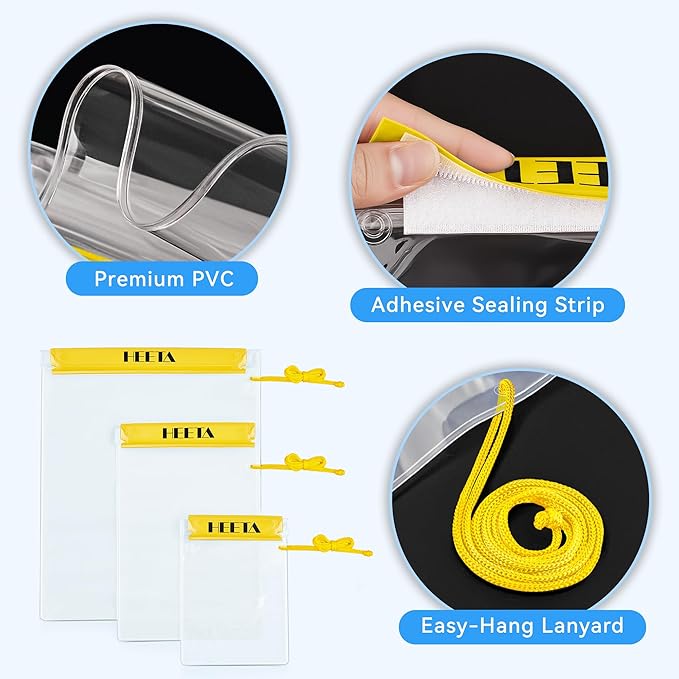 HEETA 5-Pack Clear Waterproof Dry Bag, Water Tight Cases Pouch Dry Bags for Camera Mobile Phone Maps, Kayaking Boating Document Holder