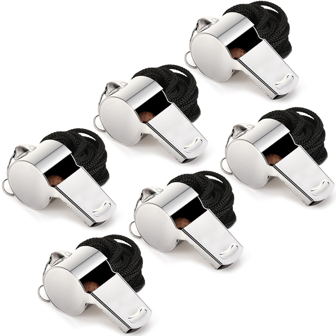 Fya Whistle, Stainless Steel Whistle with Lanyard, 6PCS Very Loud Sports Whistle, Perfect for Referees, Coaches, Polices, Outdoor Sports, Emergency
