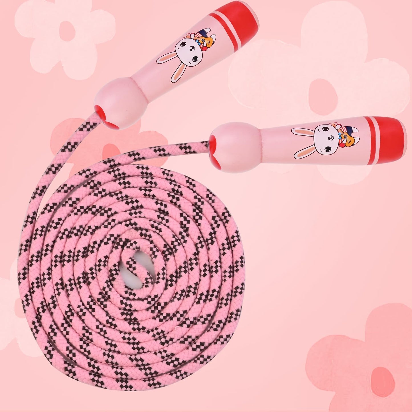 Homello Jump Rope for Kids - Wooden Handle - Adjustable Cotton Braided Fitness Skipping Rope for Toddler Fitness Workout Exercise Outdoor Activity (Pink-Red)