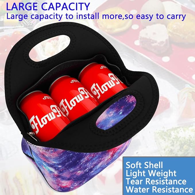 FlowFly Neoprene kids Lunch box Insulated Soft Bag Mini Cooler Thermal Meal Tote Kit for Boys, Girls,Men,Women,School,Work, Office, Galaxy