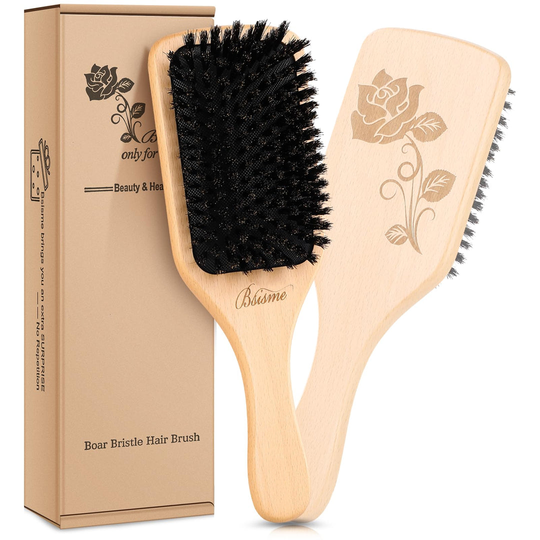 Bsisme Hair Brush, Boar Bristle Hair Brushes For Women Men Kid, Natural Bristles Paddle Brush For Thin Fine Hair, Restore Shine