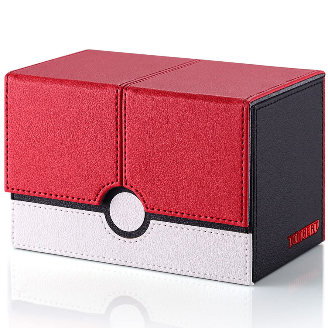 tombert Card Deck Box with 2 Dividers and a Dice Tray for MTG Cards, 380+ Card Storage Box Fits 150 Double Sleeved Cards for TCG CCG (Red & White)