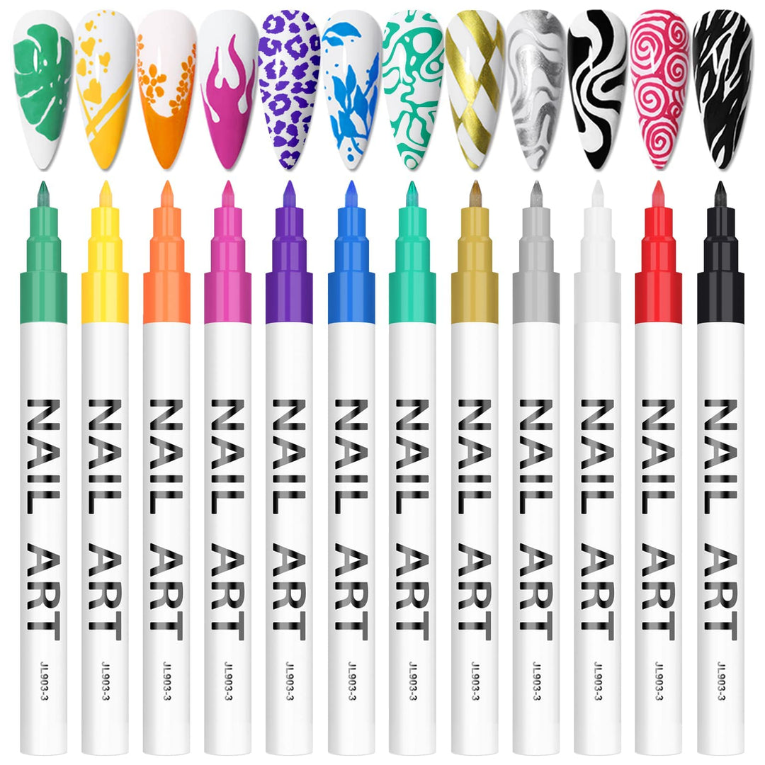 12 Color 3D Nail Art Pens Set, Kalolary Nail Polish Pens Nail Point Graffiti Dotting Pen Drawing Painting Liner Brush For Diy Na