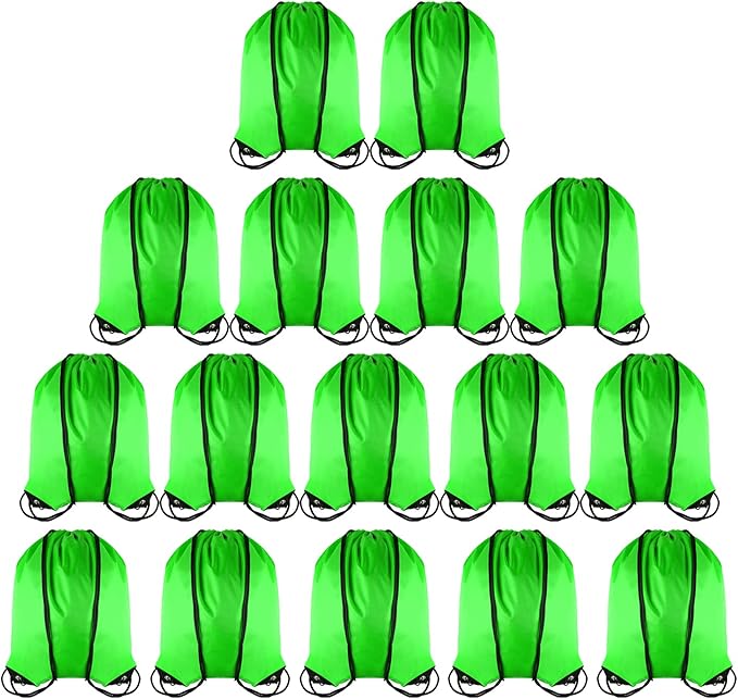 GoodtoU Drawstring Backpack Bags String Sack - Drawstring Gym Bag Cinch Backpacks in Bulk Green 16 Pcs
