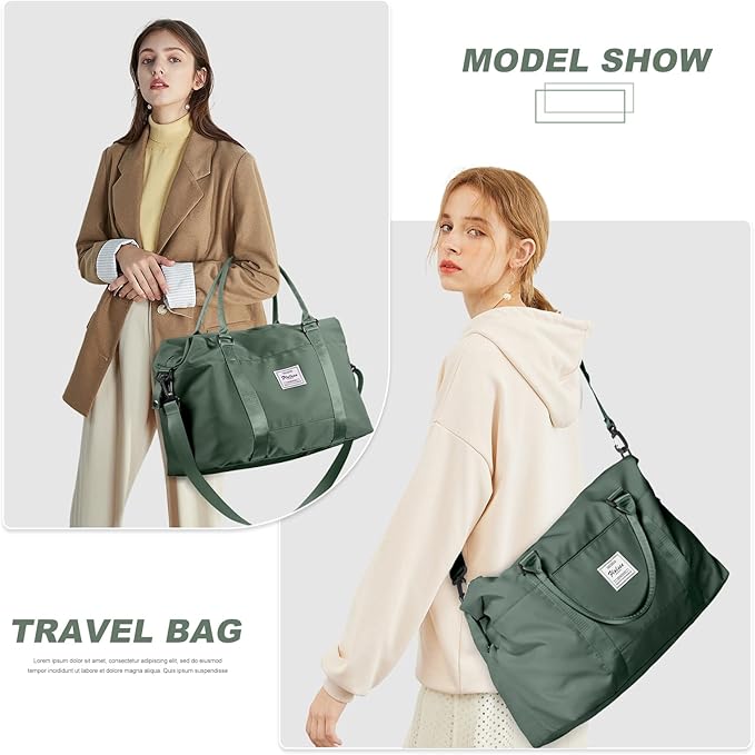 Womens travel bags, weekender carry on for women, sports Gym workout duffel bag, overnight shoulder Bag fit 15.6 inch Laptop (Large, Olive Green)