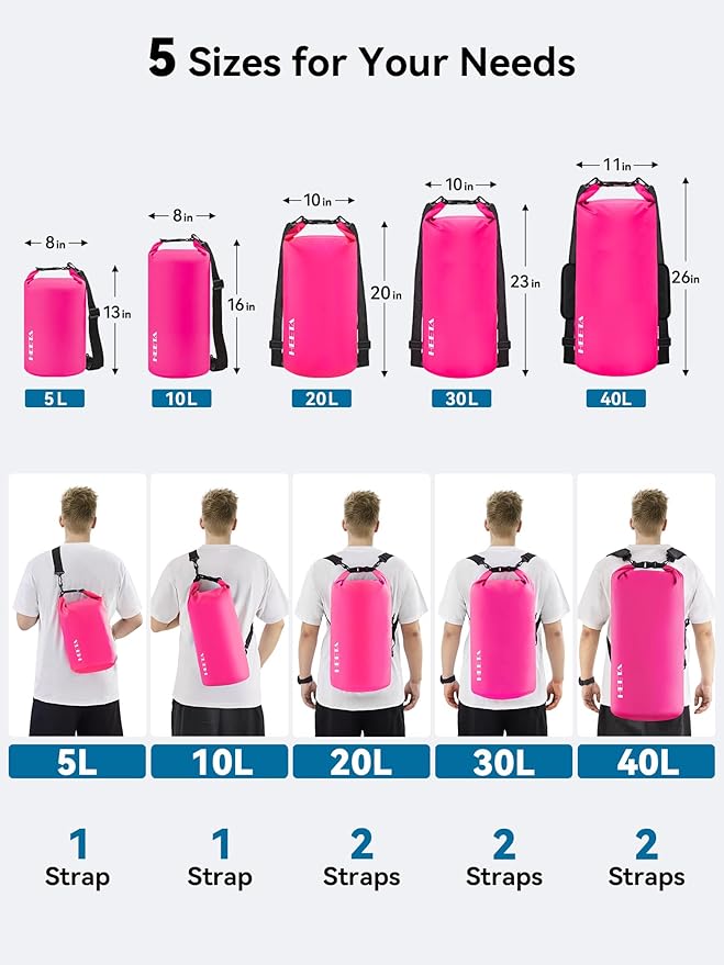 HEETA Waterproof Dry Bag for Women Men(Upgraded Version) 5L/10L/20L/30L/40L Roll Top Lightweight Dry Storage Bag Backpack with Emergency Whistle for Travel, Swimming, Boating, Kayaking, Camping, Beach