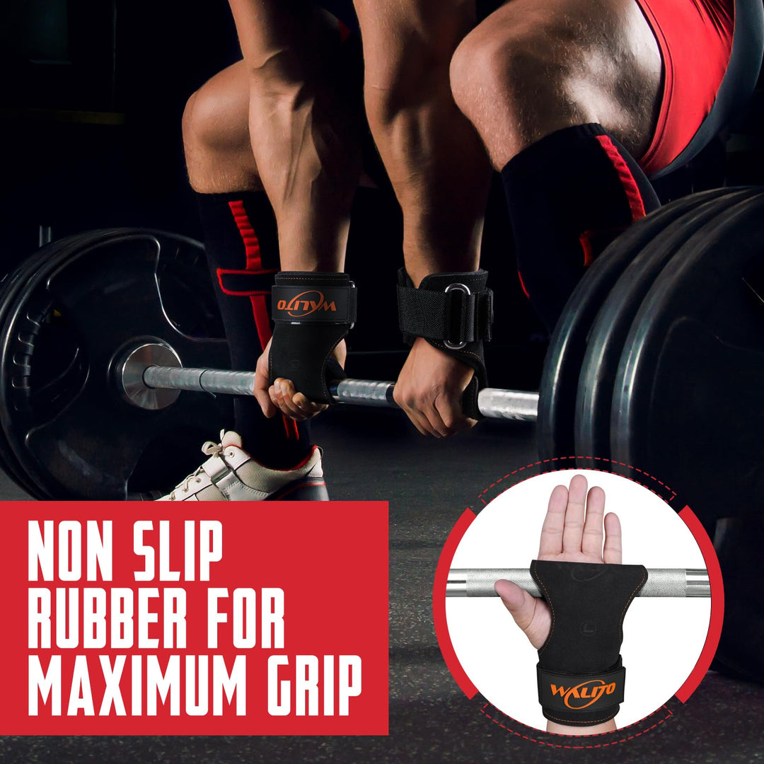 Walito Wrist Straps for Weightlifting - Double Layer Leather Lifting Straps for Gym Deadlift and Powerlifting, with Adjustable Neoprene Padded Wrist Wraps for Men/Women Weight Lifting(Pair)