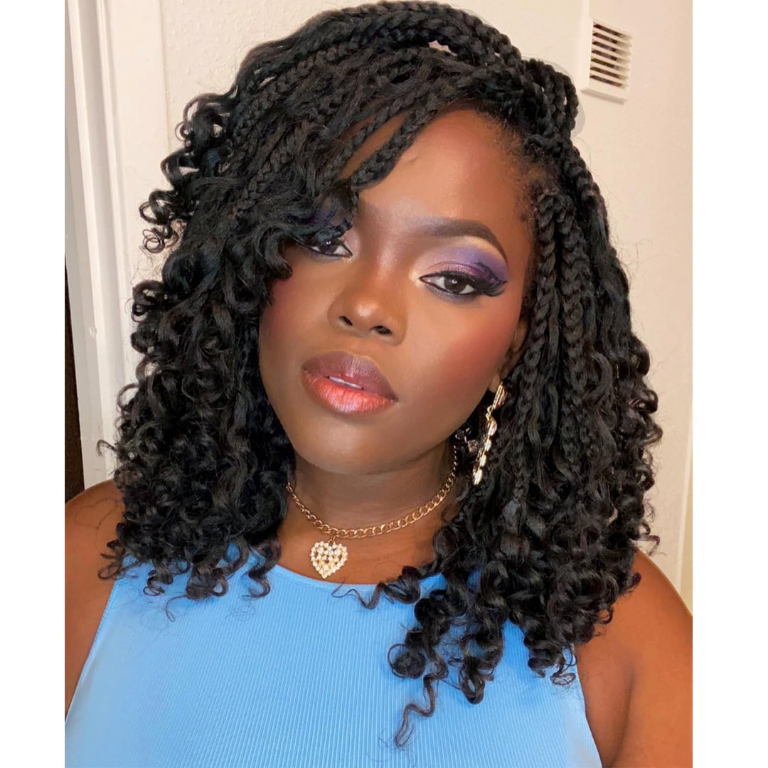Boho Box Braids Crochet Hair For Women 10 Inch 7 Packs Ombre Goddess Box Braids With Curly Ends 3X Short Bob Crochet Braids For