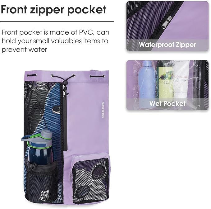 WANDF Swim Bag Mesh Drawstring Backpack with Wet Pocket for Swimming, Gym, and Workout Gear