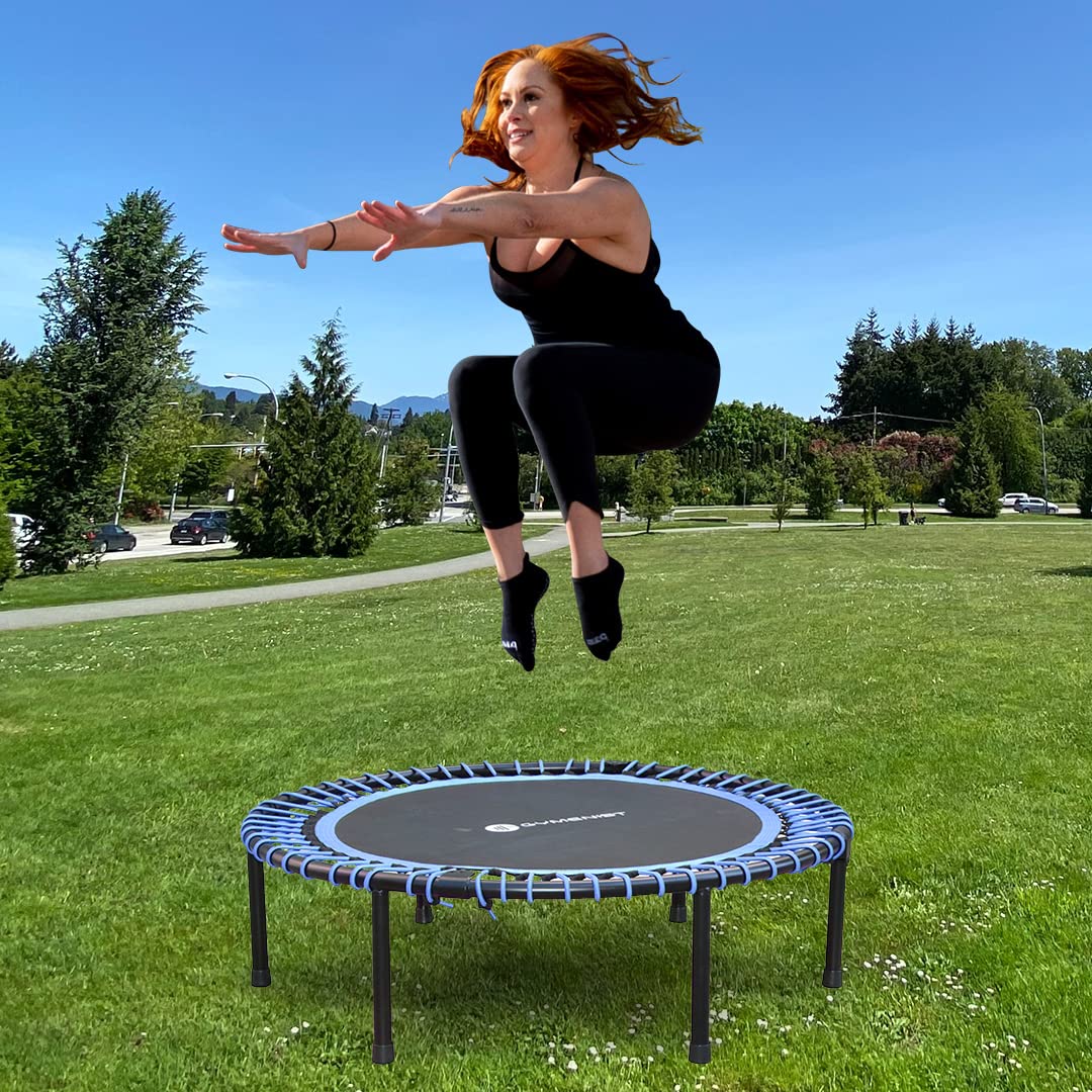 Fitness Trampoline for Adults and Kids, Indoor Rebounder Exercise Trampoline for Workout Fitness for Quiet and Safely Cushioned Bounce Workout (with Handles, Green)