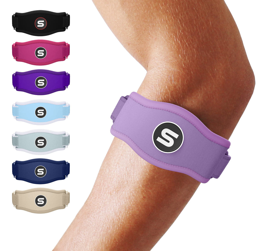 Sleeve Stars Tennis Elbow Support Strap, Golfers Elbow Support for Men & Women Epicondylitis Clasp, Counterforce Arm Band for Tendonitis Relief, w/ 3 Straps Length, Fits 9"-23" (Light Purple)