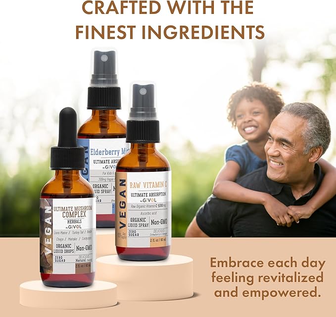 Antioxidant Powerhouse Bundle - Elderberry, Raw Vitamin C, Mushroom Complex - Nutriments, Phytonutrients & Cognitive Well-Being All in One Package - Multivitamins - 2 Fl Oz - 240 Days Supply