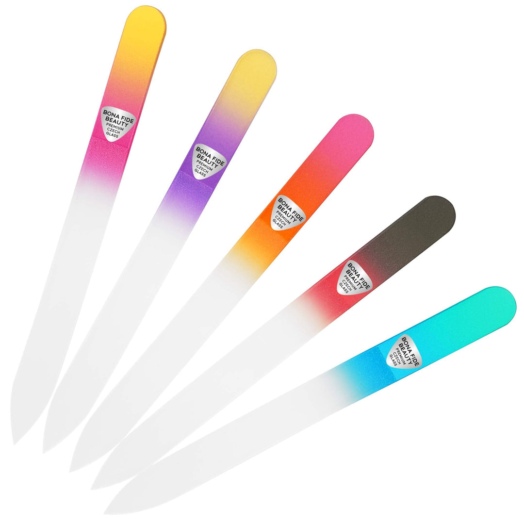 Bona Fide Beauty Czech Glass File Set - 5 Piece Crystal Nail Files (Multicolor). Reusable Bulk Nail Files From The Eu.