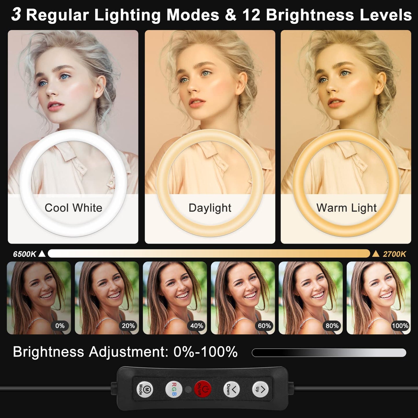 13 inch Ring Light with Tripod Stand & Phone Holder, Selfie Ring Light 63" Tall Extended Tripod Stand LED Circle Ringlight 50 RGB Mode 13 Brightness for Makeup YouTube Video Tiktok Wireless Remote