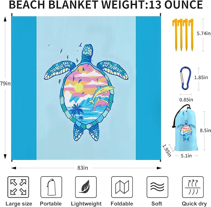 Large Beach Blanket Waterproof Sandproof 79"x 83" for 1-4 Adults,Quick Drying Beach Mat,Lightweight & Durable,Beach Essentials for Family Beach Camping Travel Picnic(2pcs)