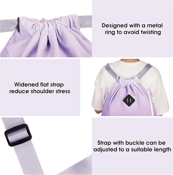 WANDF Drawstring Backpack Sports Gym Bag with Shoes Compartment, Water-Resistant String Backpack Cinch Bag for Women Men (Purple Gradient)