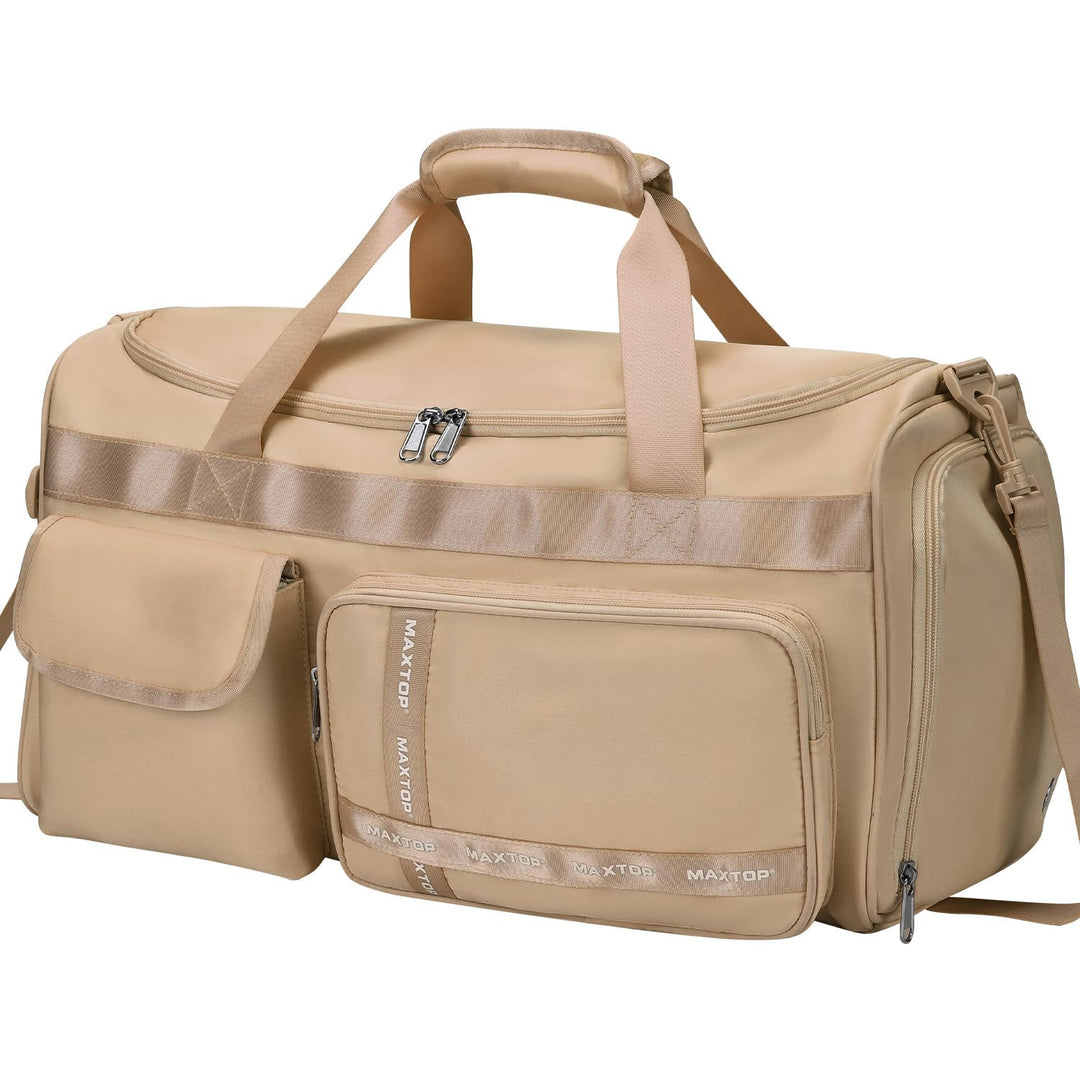 MAXTOP Gym Bag for Women Travel Duffle Bag Yoga Tote Bag With Shoe Compartment Weekender Carry on Overnight Bags With Wet Pocket Crossbody Bag for Dance Workout Sport Khaki
