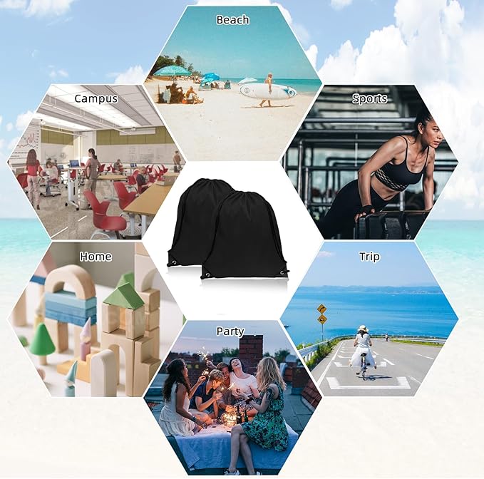 GoodtoU Drawstring Bags, Nylon Backpacks with Drawstring - Gym, Sport, Travel (Black, 40Pcs)